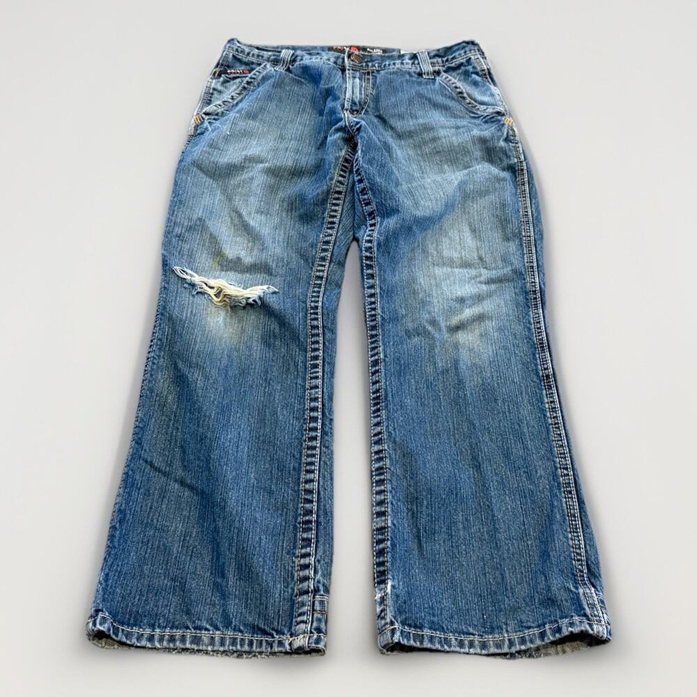 Ariat FR M4 Relaxed Boot Cut Mens Blue Denim Work Distressed Jeans Size 33x30